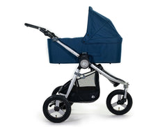 2020 Bumbleride Indie All Terrain Stroller with Era/ Indie/ Speed Bassinet in Maritime Blue Attached (fabric removed, optional).