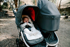 Organic Cotton Infant Insert on Bumbleride Indie Twin Double Stroller in Dawn Grey Coral - Bumbleride UK
